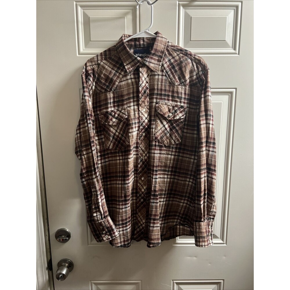 vtg wrangler Western flannel pearl snap shirt 75098aa L